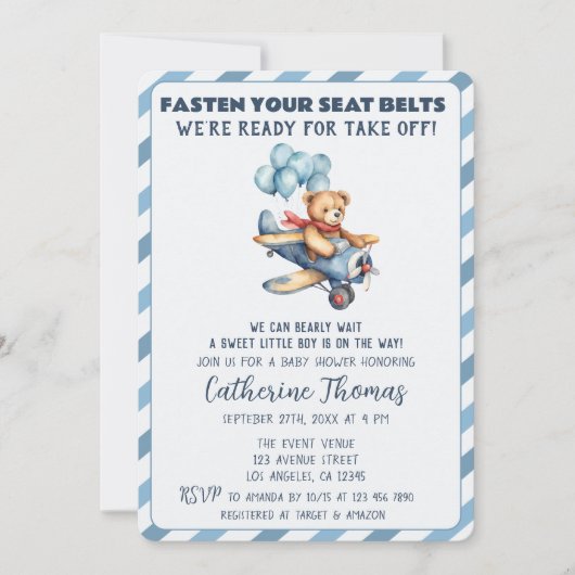 Teddy Bear Vliegtuig Ballonnen Jongen Baby shower Kaart (Voorkant)