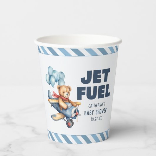 Teddy Bear Vliegtuig Ballonnen Jongen Baby shower Papieren Bekers (Achterkant)