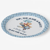 Teddy Bear Vliegtuig Ballonnen Jongen Baby shower Papieren Bordje (Gekanteld)