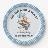 Teddy Bear Vliegtuig Ballonnen Jongen Baby shower Papieren Bordje (Voorkant)