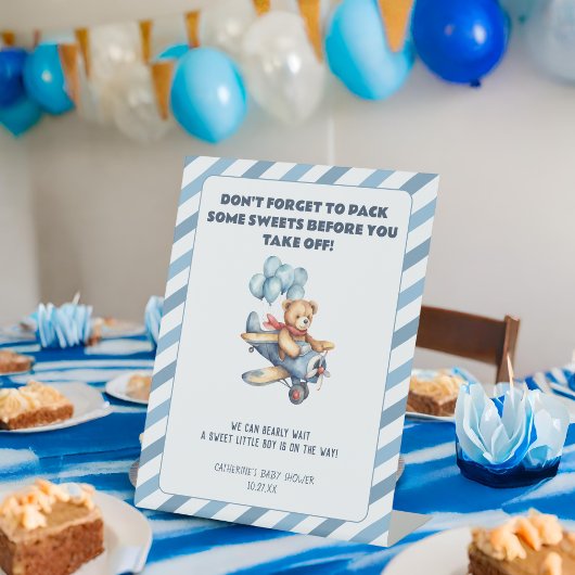 Teddy Bear Vliegtuig Ballonnen Jongen Baby shower  Reclamebord Met Voetstuk