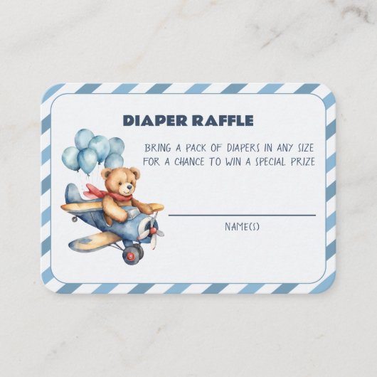 Teddy Bear Vliegtuig Ballonnen Luier Raffle Informatiekaartje (Voorkant)