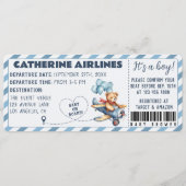 Teddy Bear Vliegtuig Boarding Pass Boy Baby shower Kaart (Voorkant)