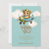 Teddy Bear Vliegtuig Boy Barly Wachten Baby shower Bedankkaart (Voorkant)