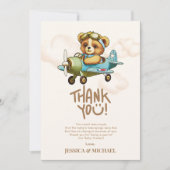 Teddy Bear Vliegtuig Boy Barly Wachten Baby shower Bedankkaart (Voorkant)