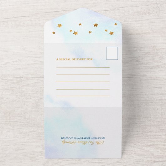 Teddy Bear Vliegtuig Flying Boy Baby shower All In One Uitnodiging (Buitenkant)