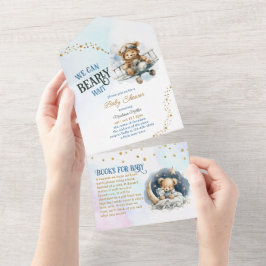 Teddy Bear Vliegtuig Flying Boy Baby shower All In One Uitnodiging