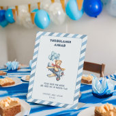 Teddy Bear Vliegtuig Jongen Baby shower Gastenboek Reclamebord Met Voetstuk