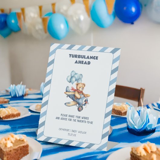 Teddy Bear Vliegtuig Jongen Baby shower Gastenboek Reclamebord Met Voetstuk