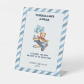 Teddy Bear Vliegtuig Jongen Baby shower Gastenboek Reclamebord Met Voetstuk (Voorkant)