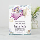 Teddy Bear-vliegtuig | Virtueel Baby shower Kaart (Staand voorkant)