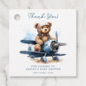 Teddy Bear Vliegtuig Waterverf Boy Baby shower Bedankjes Labels (Voorkant)