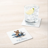 Teddy Bear Vliegtuig Waterverf Boy Baby shower Kartonnen Onderzetters (Insitu)