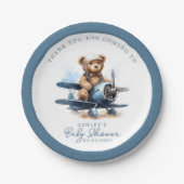 Teddy Bear Vliegtuig Waterverf Boy Baby shower Papieren Bordje (Voorkant)