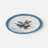 Teddy Bear Vliegtuig Waterverf Boy Baby shower Papieren Bordje (Gekanteld)