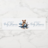 Teddy Bear Vliegtuig Waterverf Boy Baby shower Waterfles Etiket (Enkel label)