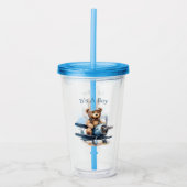 Teddy Bear Vliegtuig Waterverf Het is een jongen Acryl Drinkbeker (Voorkant)