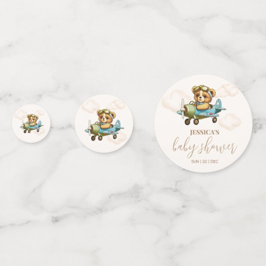 Teddy Bear Vliegtuigpiloot Baby shower Confetti (Voorkanten)