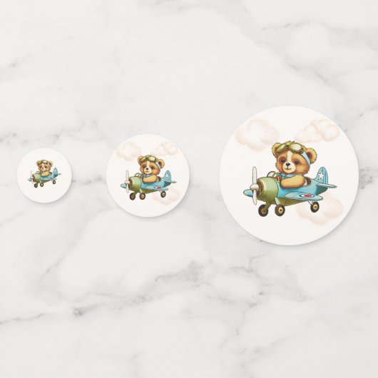Teddy Bear Vliegtuigpiloot Baby shower Confetti (Achterkanten)