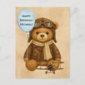 Teddy Bear  Vliegtuigverjaardag grillig Briefkaart (Voorkant)