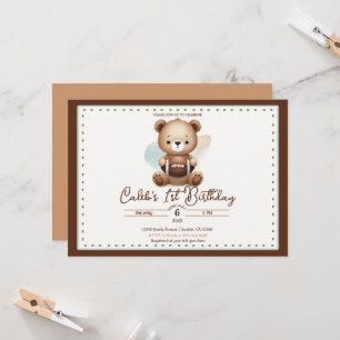 Teddy Bear Voetbal Aquarel 1e Verjaardagsfeestje Kaart