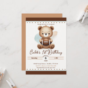 Teddy Bear Voetbal Aquarel 1e Verjaardagsfeestje Kaart