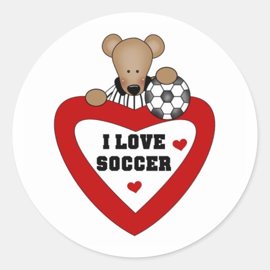 Teddy Bear Voetbal Hart Ronde Sticker (Voorkant)