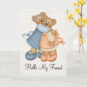 Teddy Bear Vriendinnen Friendship Wenskaart Kaart (Gele Bloem)