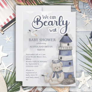 Teddy Bear Vuurtoren Lichtschip Baby Shower Jongen Kaart