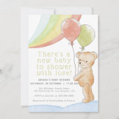 Teddy Bear/w-ballonnen en regenboogBaby shower Kaart (Voorkant)
