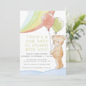 Teddy Bear/w-ballonnen en regenboogBaby shower Kaart (Staand voorkant)