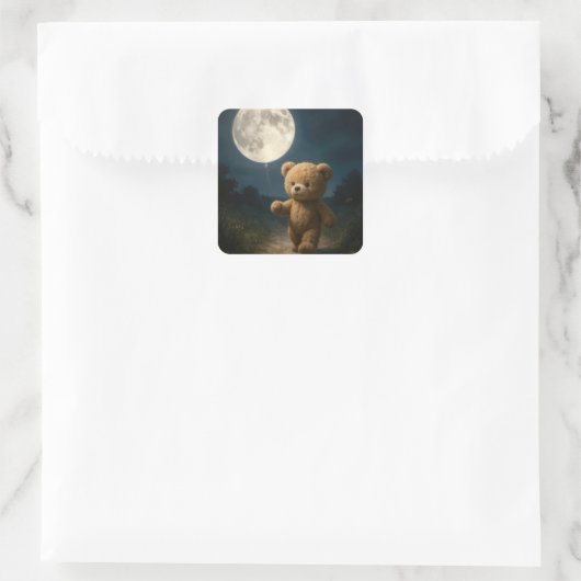 Teddy Bear Walking With a Moon Balloon Vierkante Sticker (Tas)