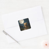 Teddy Bear Walking With a Moon Balloon Vierkante Sticker (Envelop)