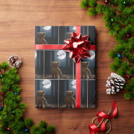 Teddy Bear Watching Santa Claus and Reindeer Cadeaupapier