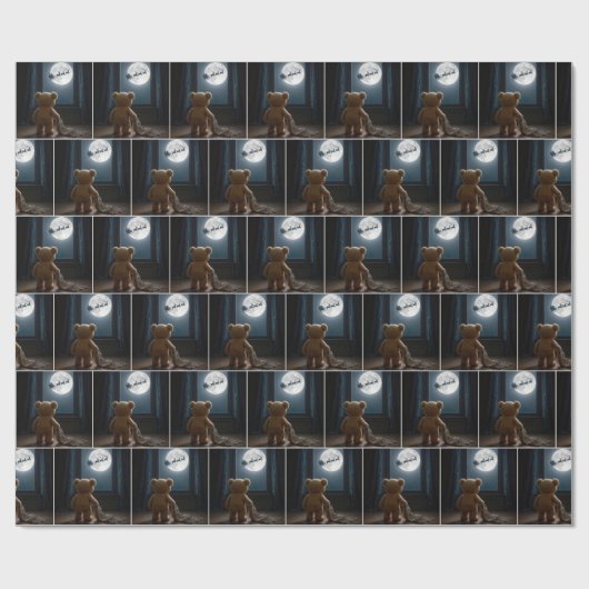 Teddy Bear Watching Santa Claus and Reindeer Cadeaupapier (Vlak)