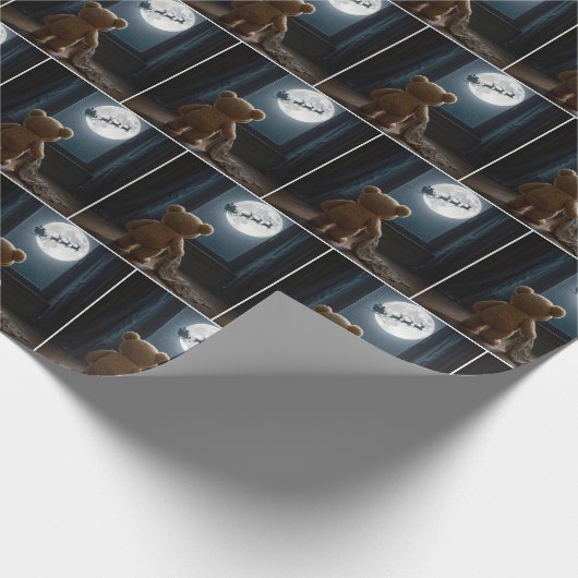 Teddy Bear Watching Santa Claus and Reindeer Cadeaupapier (Hoek)