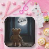 Teddy Bear Watching Santa Claus and Reindeer Papieren Bordje (Feest)