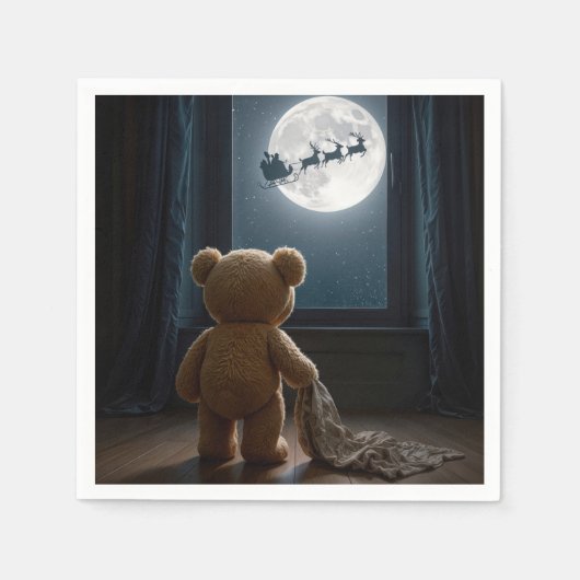 Teddy Bear Watching Santa Claus and Reindeer Servet (Voorkant)