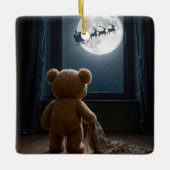 Teddy Bear Watching Santa Claus Keramisch Ornament (Voorkant)
