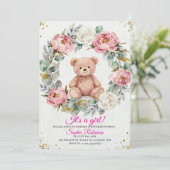 Teddy Bear Watercolor  Baby Shower Invitation Kaart (Staand voorkant)