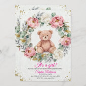 Teddy Bear Watercolor  Baby Shower Invitation Kaart (Voorkant / Achterkant)