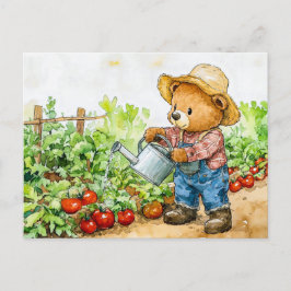 Teddy Bear Watering Tomato Plants Briefkaart