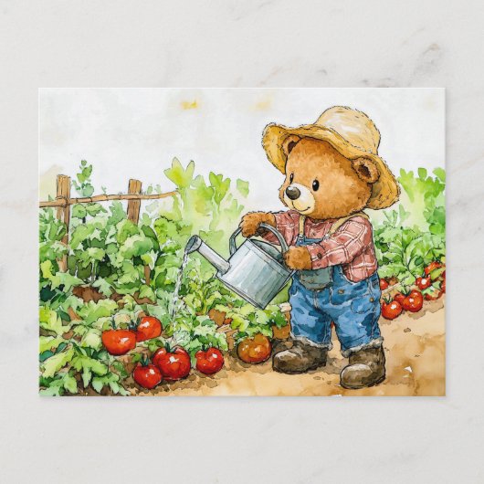 Teddy Bear Watering Tomato Plants Briefkaart (Voorkant)