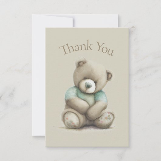 Teddy Bear Waterverf Baby shower Dank je wel Bedankkaart (Voorkant)