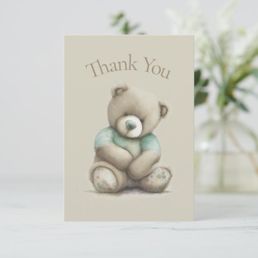 Teddy Bear Waterverf Baby shower Dank je wel Bedankkaart (Staand voorkant)