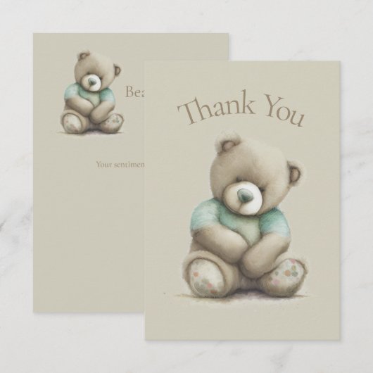 Teddy Bear Waterverf Baby shower Dank je wel Bedankkaart (Voorkant / Achterkant)