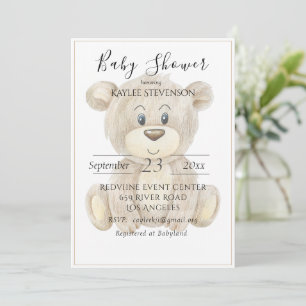 Teddy Bear Waterverf Baby shower Uitnodiging