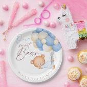 Teddy Bear Waterverf Boy 1e verjaardagsfeestje Papieren Bordje (Feest)