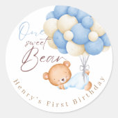 Teddy Bear Waterverf Boy 1e verjaardagsfeestje Ronde Sticker (Voorkant)