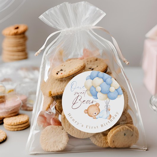 Teddy Bear Waterverf Boy 1e verjaardagsfeestje Ronde Sticker